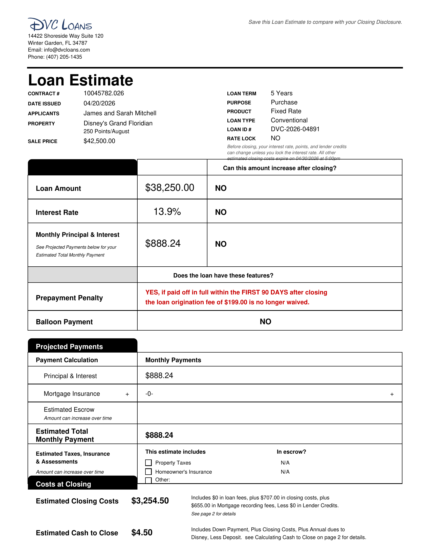 Loan Estimate Page 1